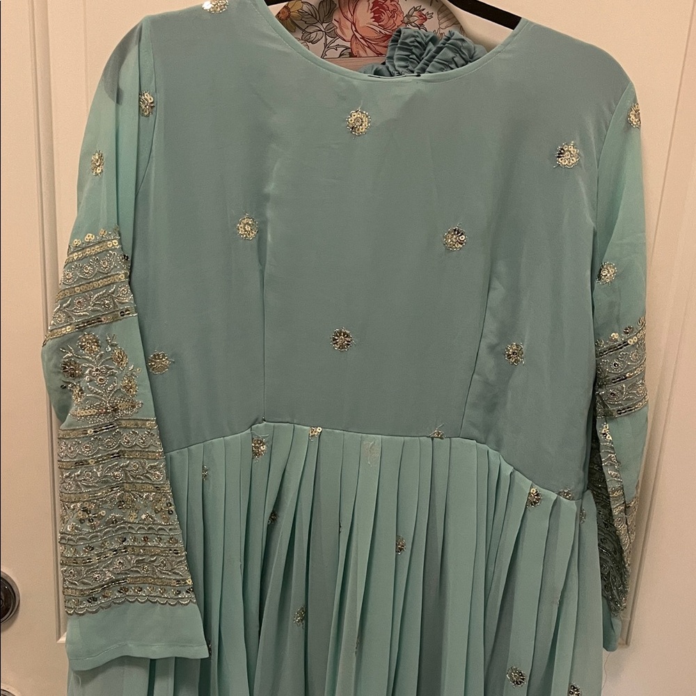 House of Indya Blue Anarkali Dress Floral Dupatta xl frock gown - Picture 13 of 14